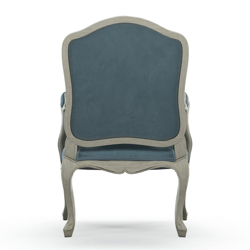 Figeac Fauteuil tapissé patine Trianon couleur Velours bleu Denim vue de dos