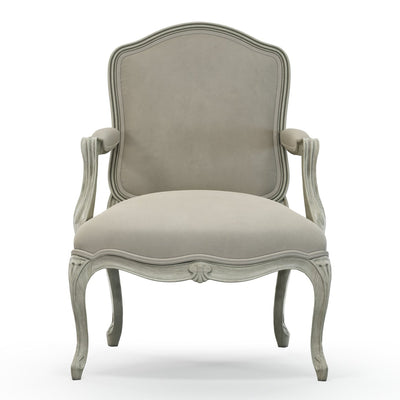 Figeac Fauteuil tapissé patine Trianon couleur Velours beige Pierre vue de face