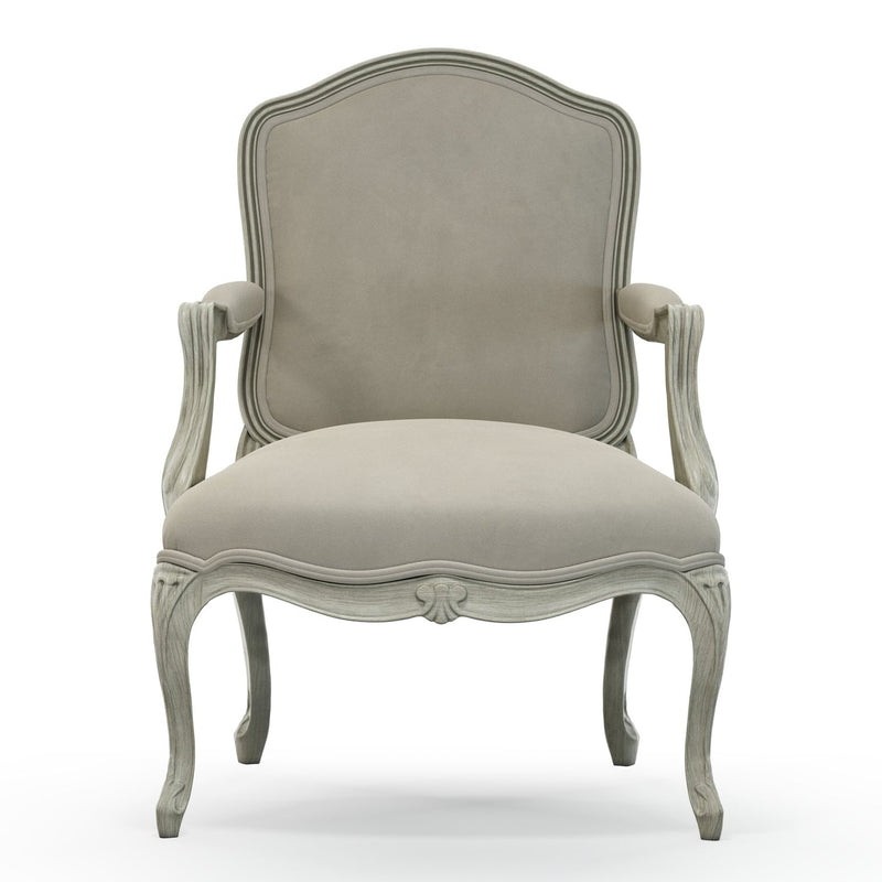 Figeac Fauteuil tapissé patine Trianon couleur Velours beige Pierre vue de face