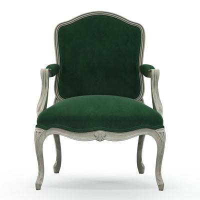 Figeac Fauteuil tapissé patine Trianon couleur Velours vert Sapin vue de face