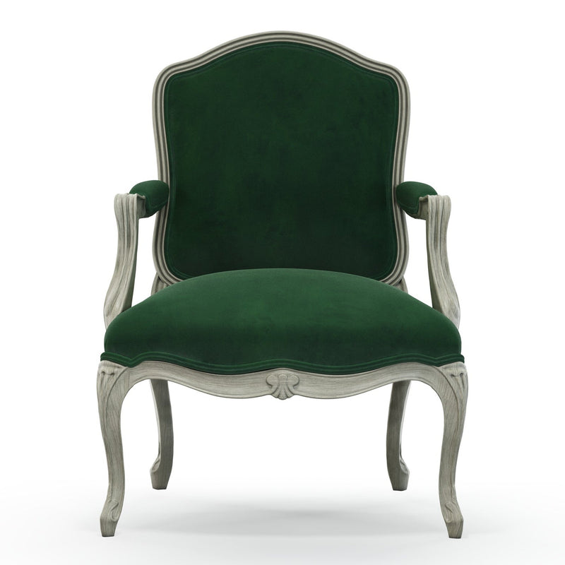 Figeac Fauteuil tapissé patine Trianon couleur Velours vert Sapin vue de face