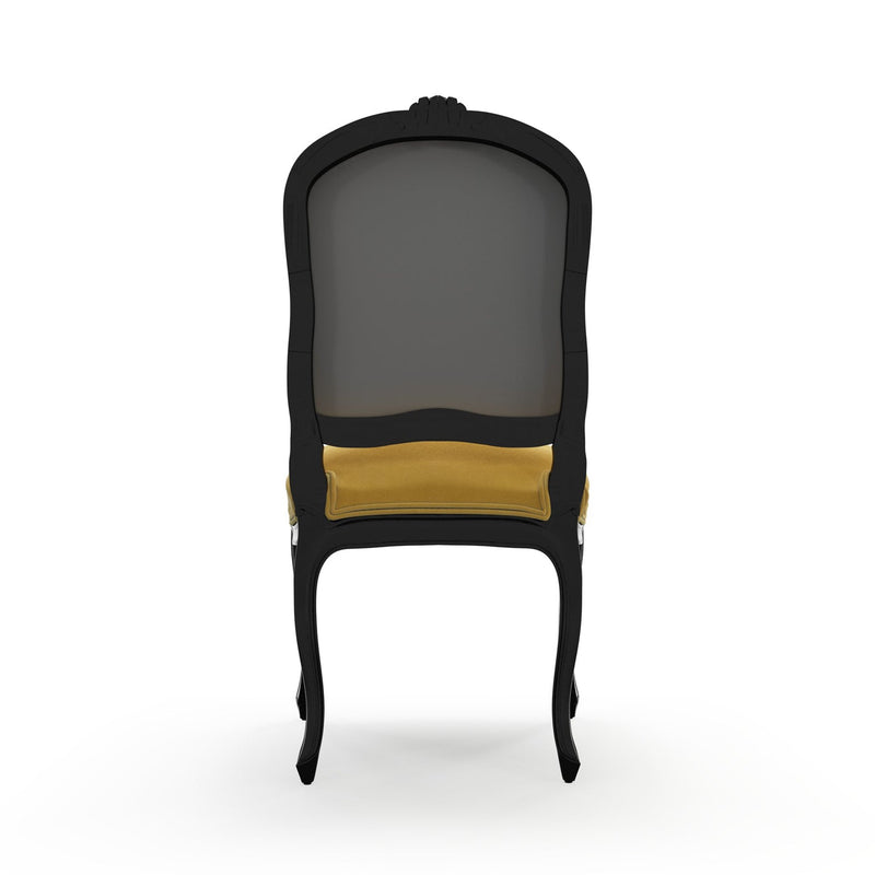 Sorgues Chaise patine Ebène couleur Velours jaune Mordoré vue de dos