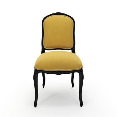 Sorgues Chaise patine Ebène couleur Velours jaune Mordoré vue de face