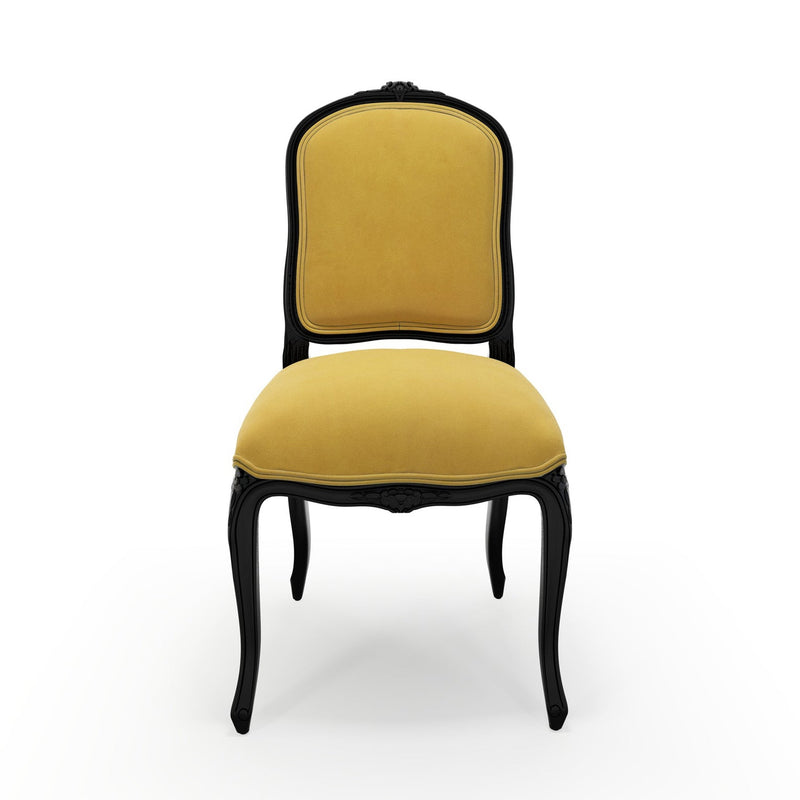 Sorgues Chaise patine Ebène couleur Velours jaune Mordoré vue de face