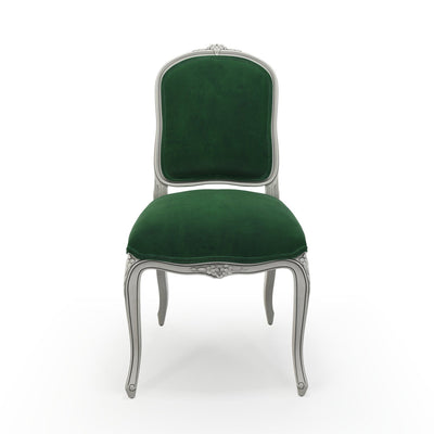 Sorgues Chaise patine Trianon couleur Velours vert Sapin vue de face