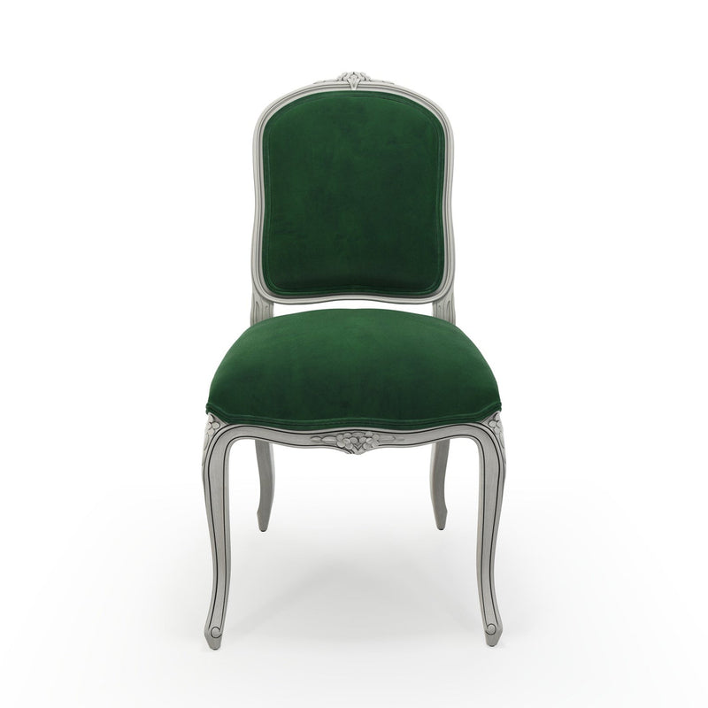 Sorgues Chaise patine Trianon couleur Velours vert Sapin vue de face